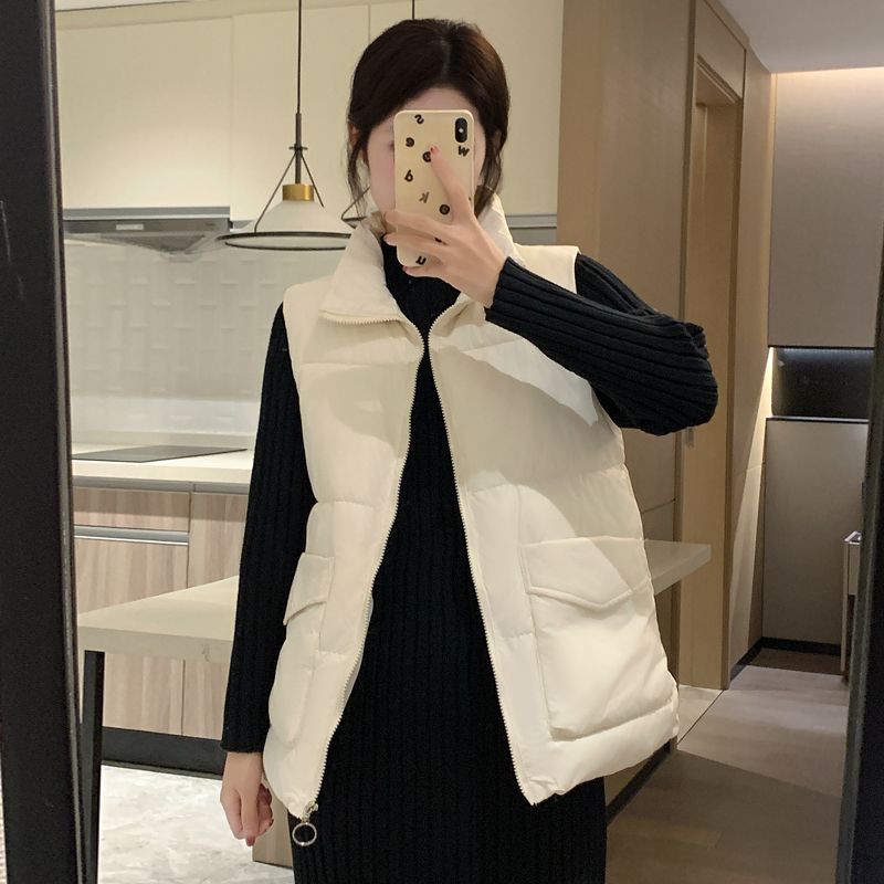 實拍棉服馬甲女2023新款寬鬆百搭黑白外穿坎肩馬甲背心外套女