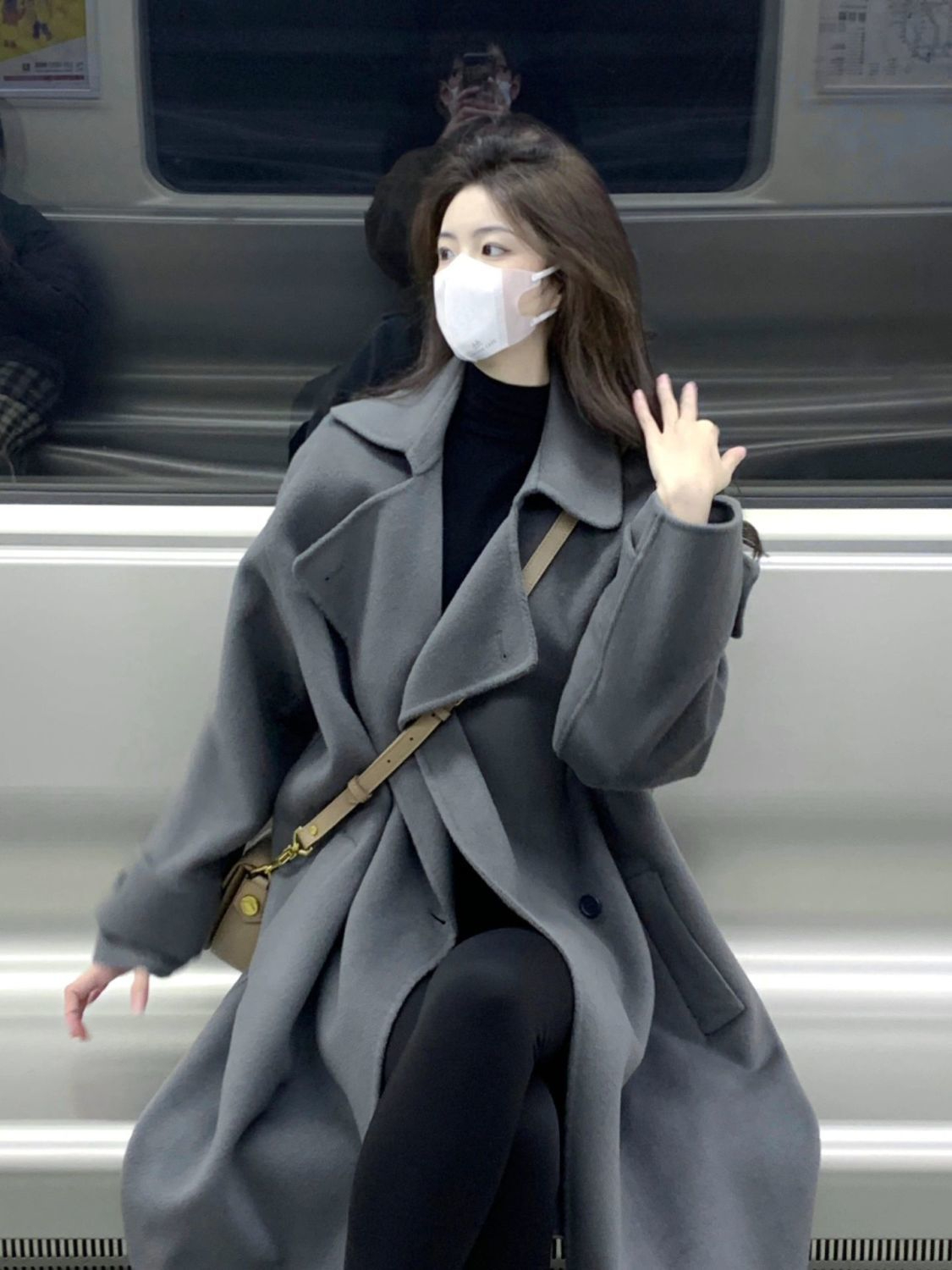 灰色呢子大衣女2023秋冬新款毛呢外套高級感小個子韓系赫本風加厚