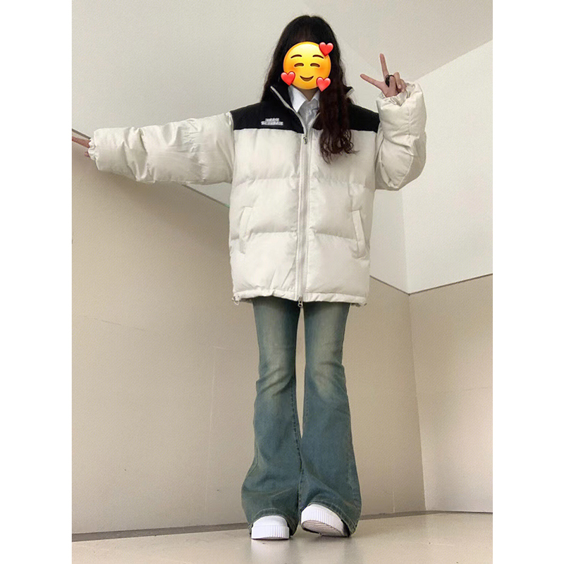 美式復古拼接設計感麵包服女冬季加厚保暖粉色小個子棉服外套