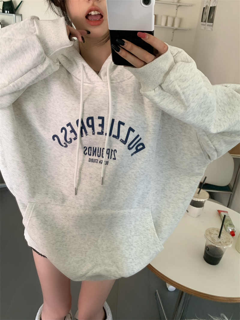 Autumn and winter velvet sweatshirt for women Korean style trendy student loose lazy style long-sleeved ins thickened top hooded jacket cec