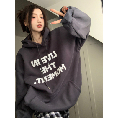 Autumn and winter velvet sweatshirt for women Korean style trendy student loose lazy style long-sleeved ins thickened top hooded jacket cec