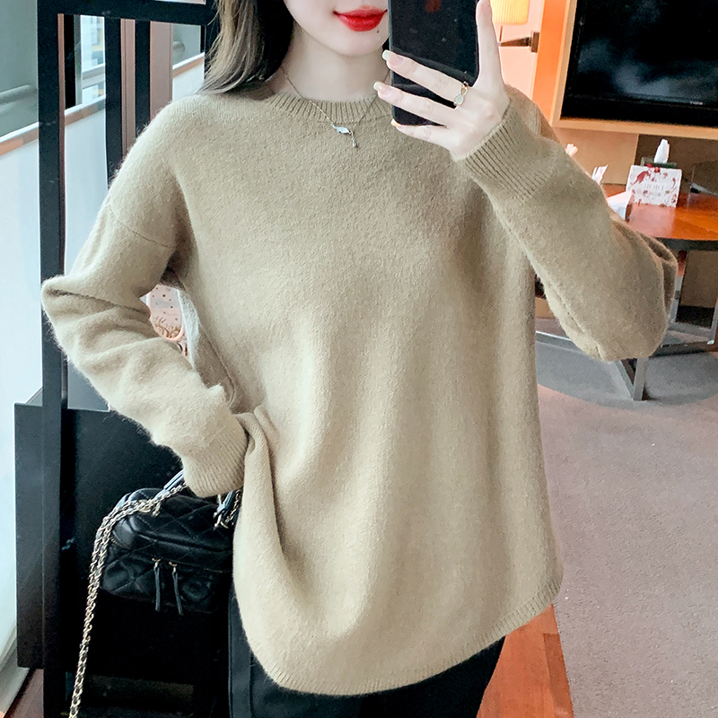 已出貨 2023秋冬新款甜美寬鬆休閒慵懶風純色套頭毛針織衫女毛衣