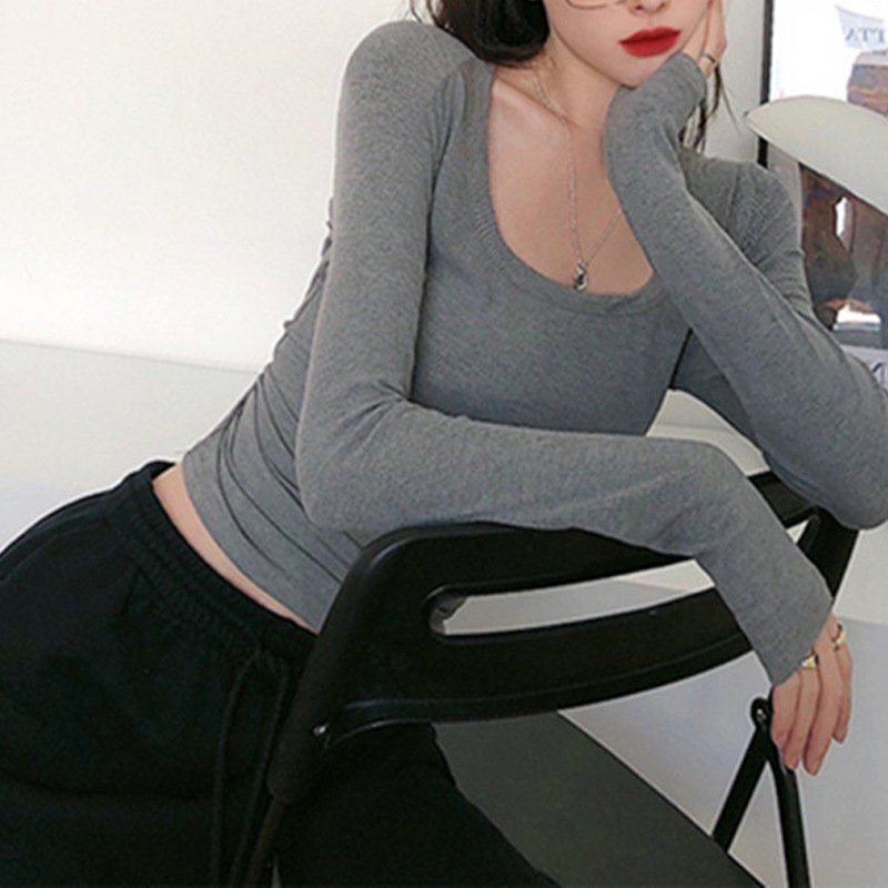 Women's new autumn and winter bottoming shirt with casual round neck top, slim fit hot girl long-sleeved T-shirt trendy