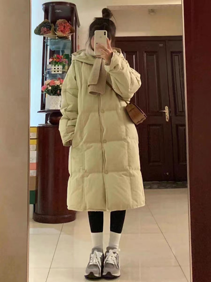 韓版連帽2023冬季新款羽絨服女中長款時尚加厚麵包服棉衣棉服潮