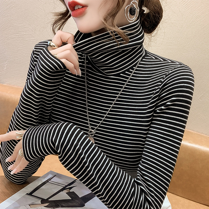 Long-sleeved T-shirt women's new autumn Korean style Harajuku style striped top student slim and versatile turtleneck bottoming shirt