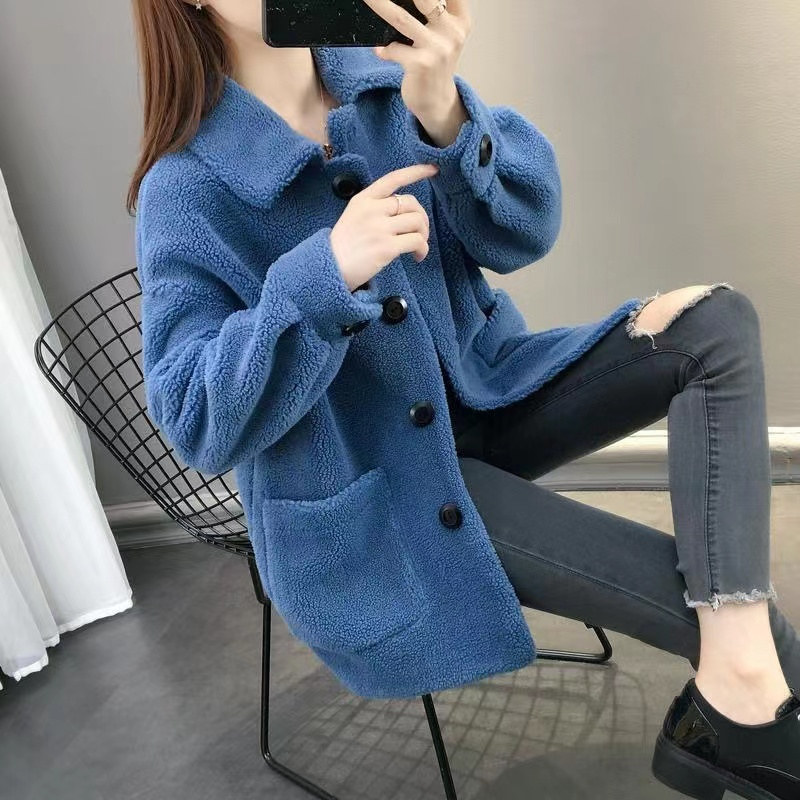 羊羔絨外套女2023秋冬新款洋氣開衫顆粒絨加厚外套時尚韓版寬鬆潮