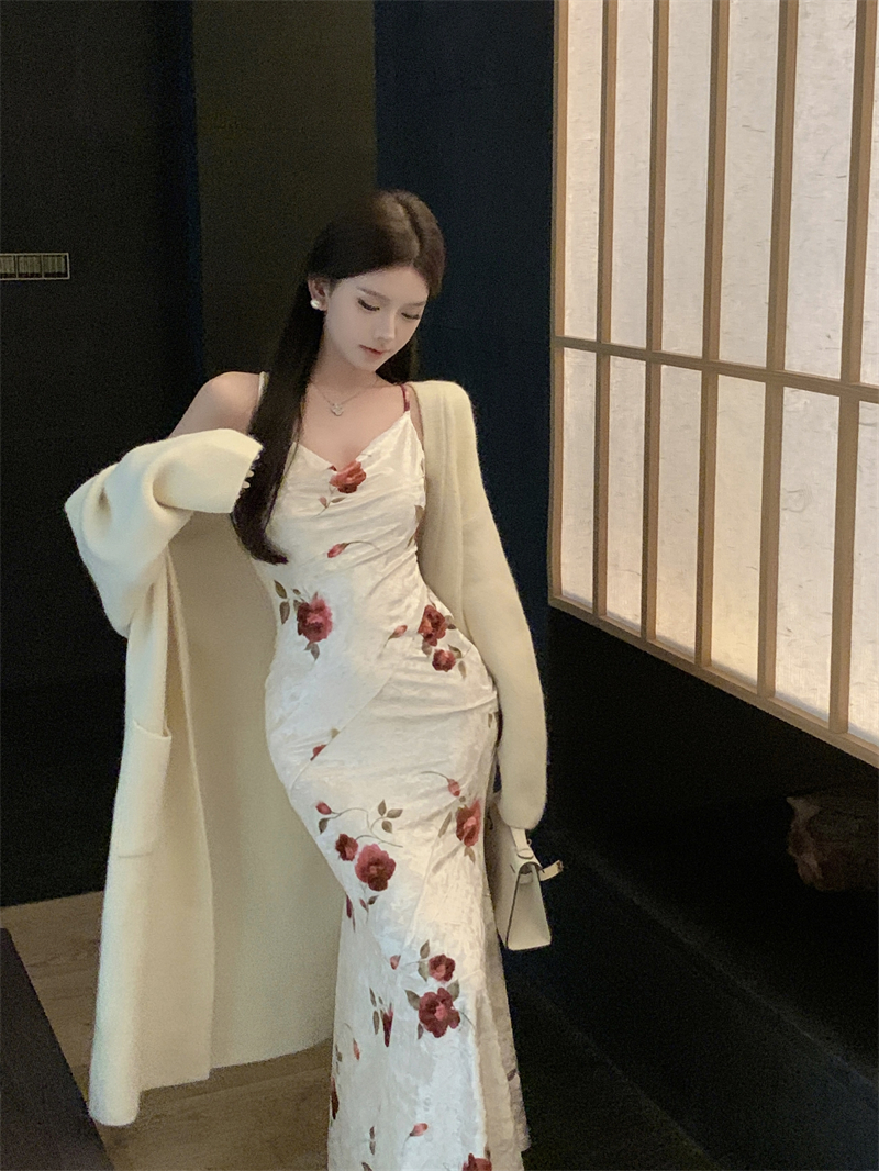 實拍  秋冬打底絲絨裙吊帶連衣裙大被子毛衣外套