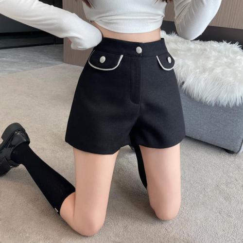 ****~Real shot of elegant and elegant high-waisted suit shorts with fake pockets, a-line wide-leg pants for women in autumn and winter