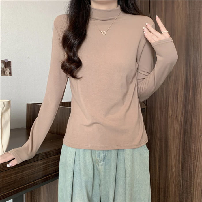 Real shot of autumn Korean style slim fit 9-color slim bottoming shirt long-sleeved T-shirt for women