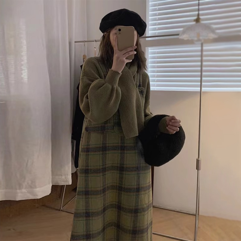 小個子穿搭兩件套裝毛衣針織連衣裙子2023秋冬季新款女裝背帶長裙