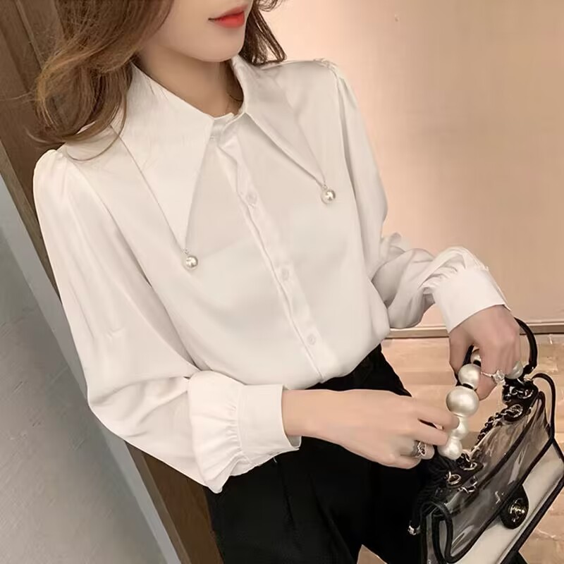 2023秋季新款韓版百搭長袖襯衫女洋氣時尚上衣氣質設計感小眾襯衣