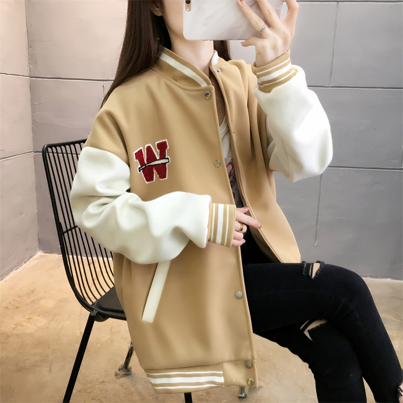 首發實拍380克龍鳳呢有內里 女加絨加厚開胸繡花棒球服外套