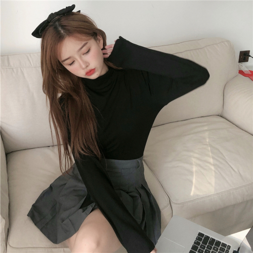 Women's Semi-High Collar Padded Cotton Bottom Shirt Winter Long-Sleeve T-Shirt