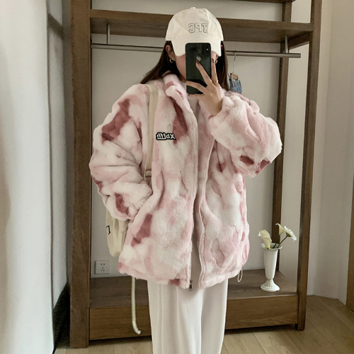 实拍 美式hiphop棉服女潮牌冬新款高级感加绒羊羔毛棉衣棉袄