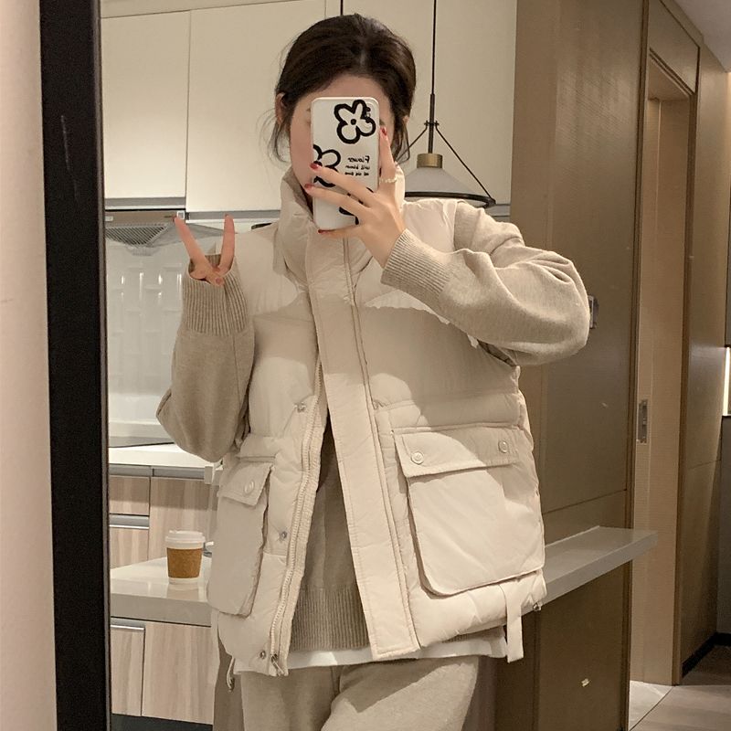 實拍棉服馬甲2023秋冬新款立領坎肩無袖時尚背心馬甲潮