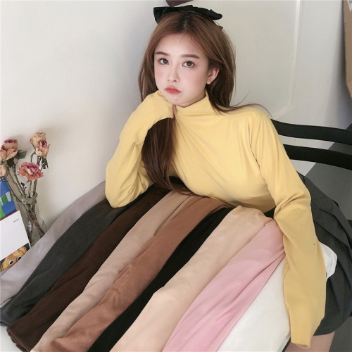 Women's Semi-High Collar Padded Cotton Bottom Shirt Winter Long-Sleeve T-Shirt