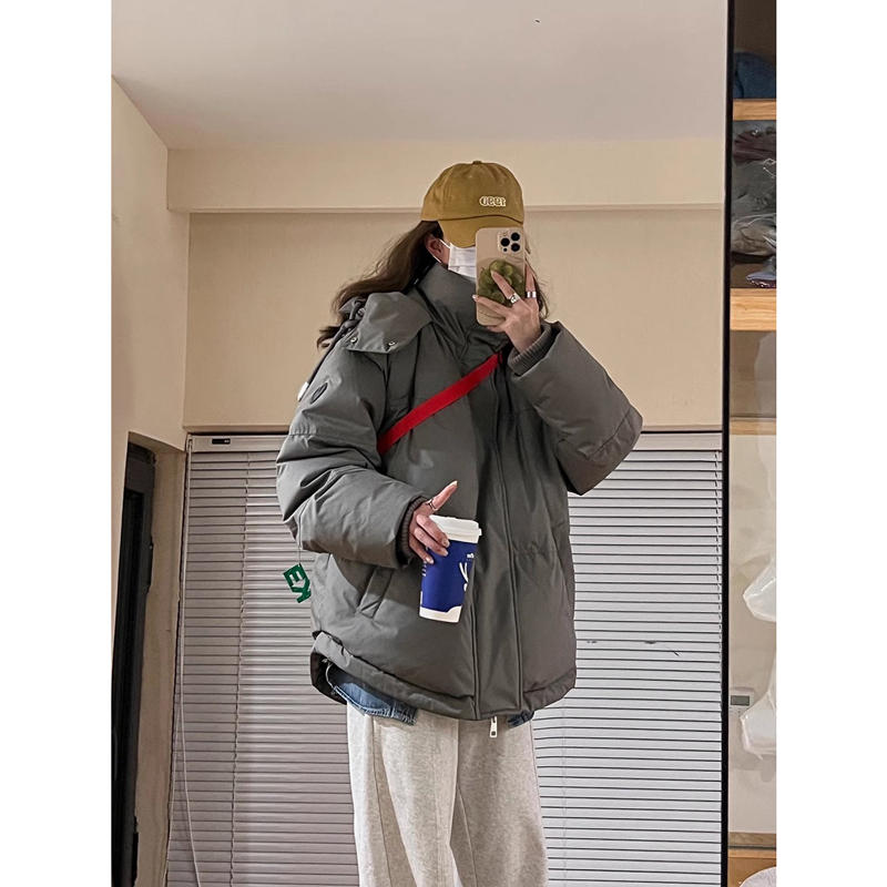 美式簡約冬季加厚保暖棉服女高級感灰色百搭小個子設計感麵包服