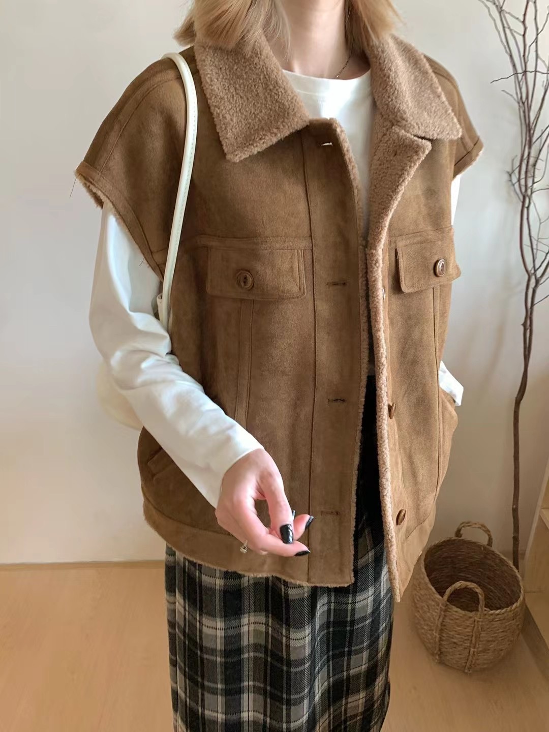 實拍～2023秋冬裝新款韓版復古翻領單排扣百搭無袖坎肩馬甲背心