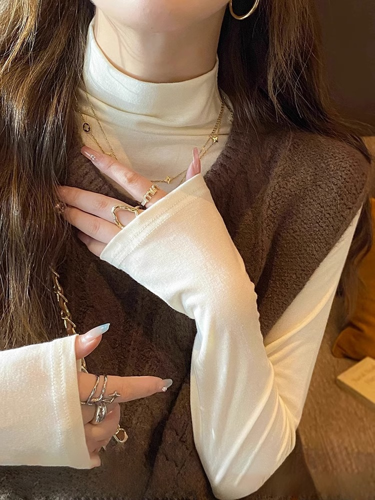 半高領打底衫女秋冬2023新款白色莫春秋黑色長袖內搭中領上衣