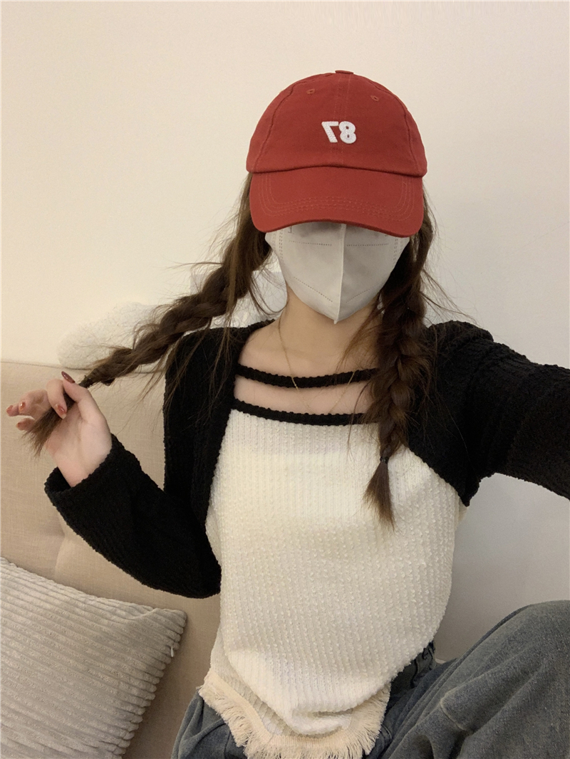實拍  新款方領撞色不規則設計感百搭顯瘦長袖t恤女