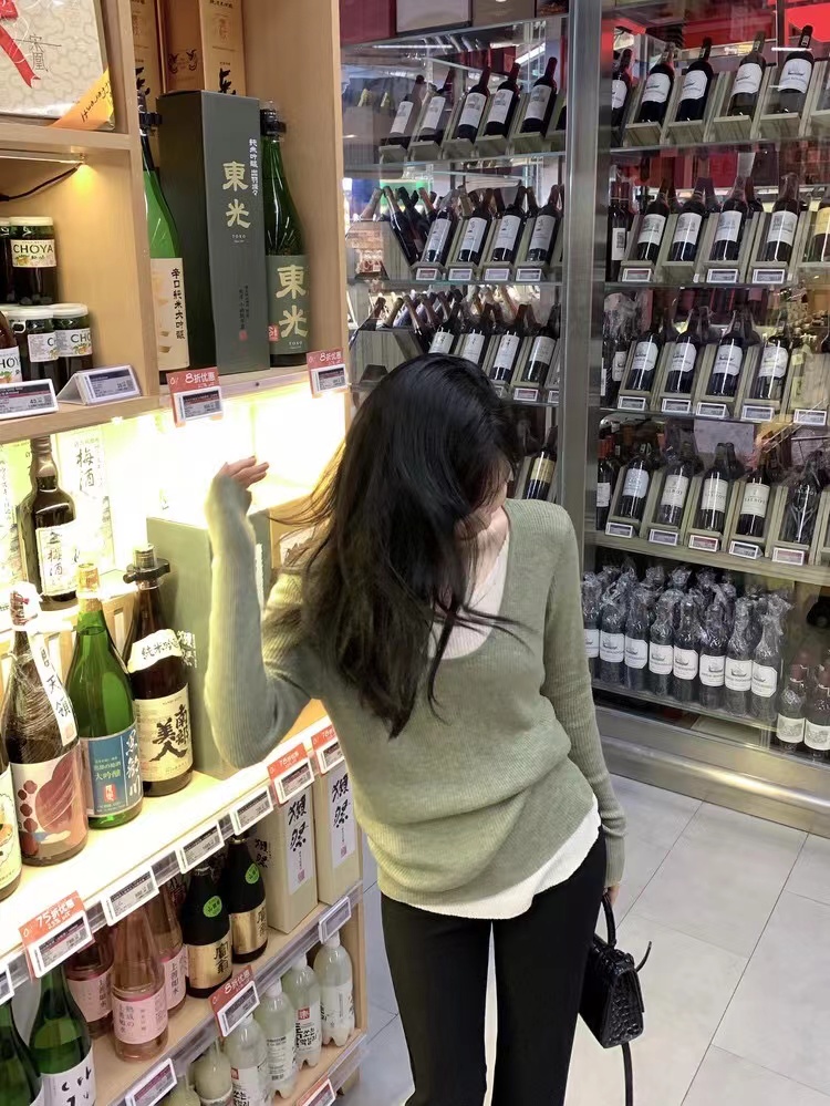 新款針織衫女假兩件打底衫寬鬆設計感小眾修身內搭長袖上衣