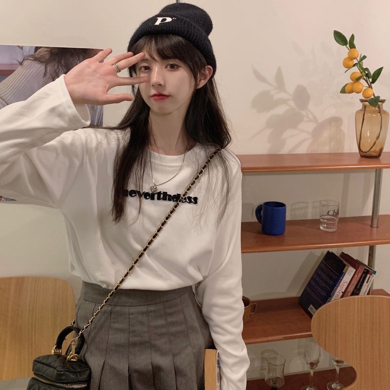 實拍   雙面德絨 牙刷繡加厚磨毛長袖T恤女打底衫