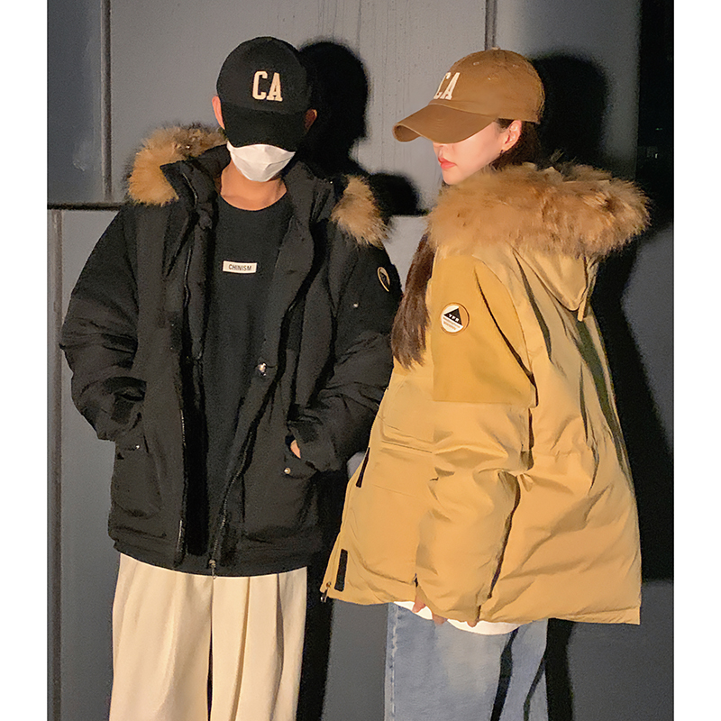 Actual shot of couple's workwear down jacket for women 2023 new mid-length genuine fur collar overcoat winter coat