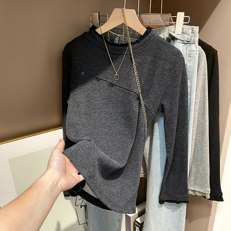 Actual shot-Sheep velvet half-turtle collar German velvet bottoming shirt for women with autumn and winter inner layer with velvet thickened long-sleeved T-shirt