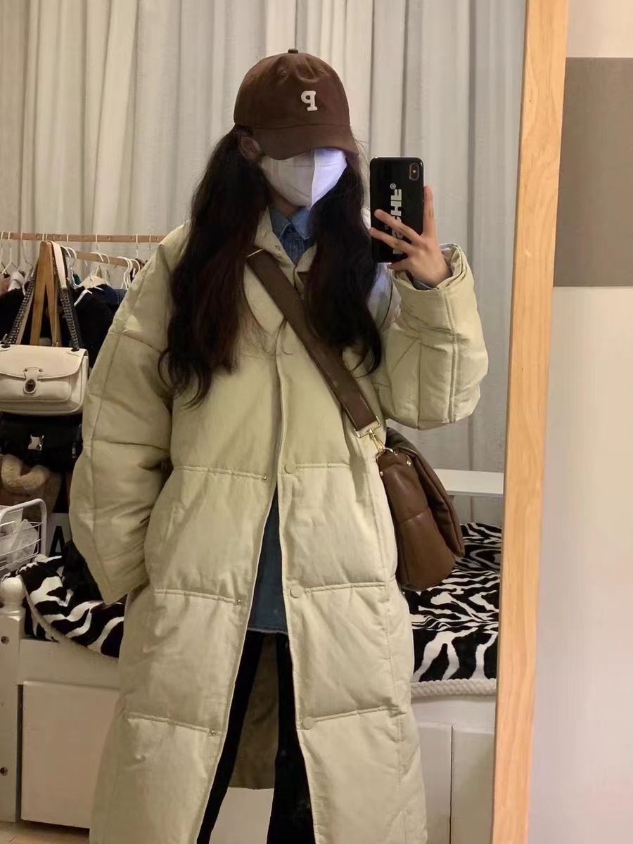 韓版冬季奶呼呼中長款過膝麵包服女慵懶風寬鬆立領設計感連帽外套