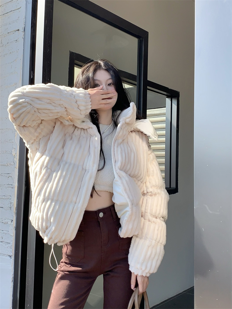 實拍~燈芯絨加厚麵包服女保暖休閒連帽棉服外套