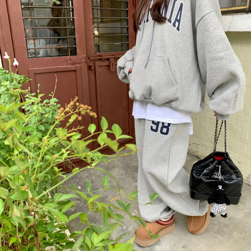 Velvet bf loose lazy style fashionable letter print sweatshirt suit for women winter two-piece set