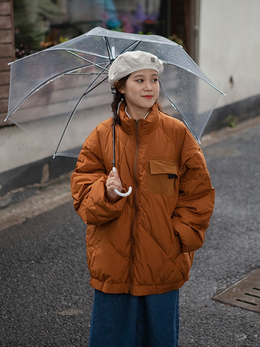 港風復古高級感菱格棉服男女冬季潮牌oversize寬鬆加厚棉衣外套潮