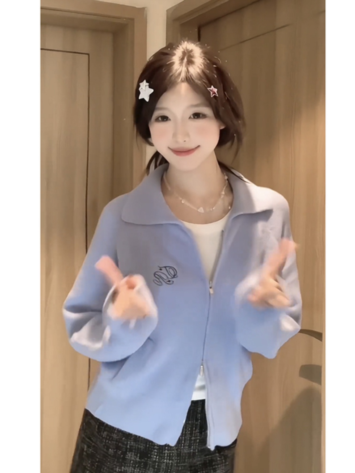 美式復古慵懶風翻領毛衣女早秋新款多巴胺穿搭拉鏈針織開衫外套潮