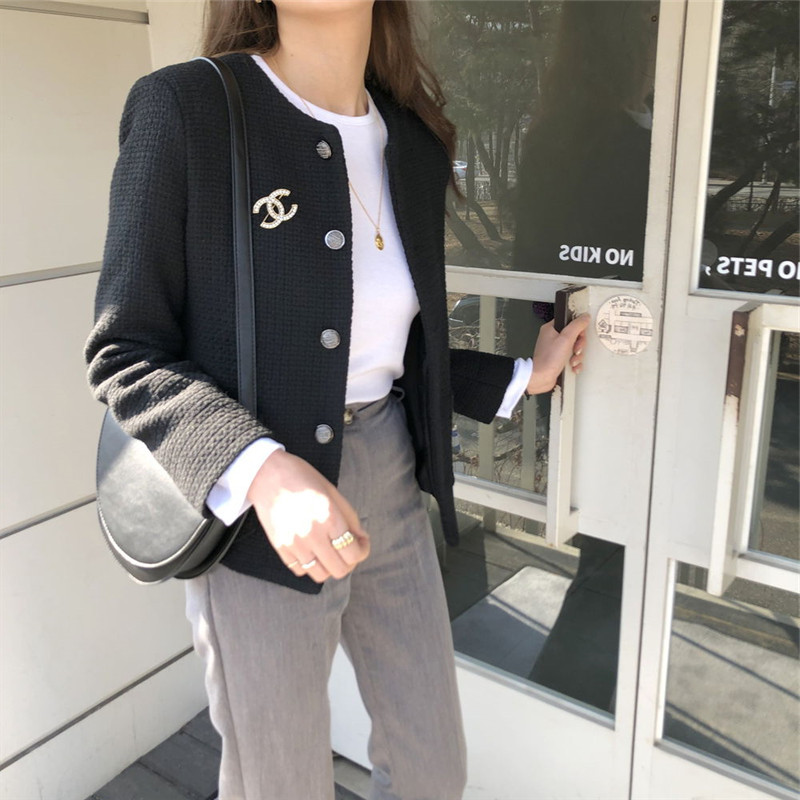 秋冬小香風圓領加厚外套上衣女2023新小個子休閒夾克顯瘦短外套