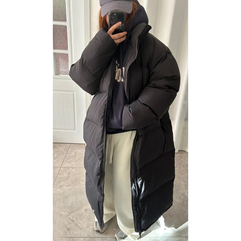 韓版黑色復古立領加厚棉服女小個子加長款慵懶風秋冬季百搭麵包服