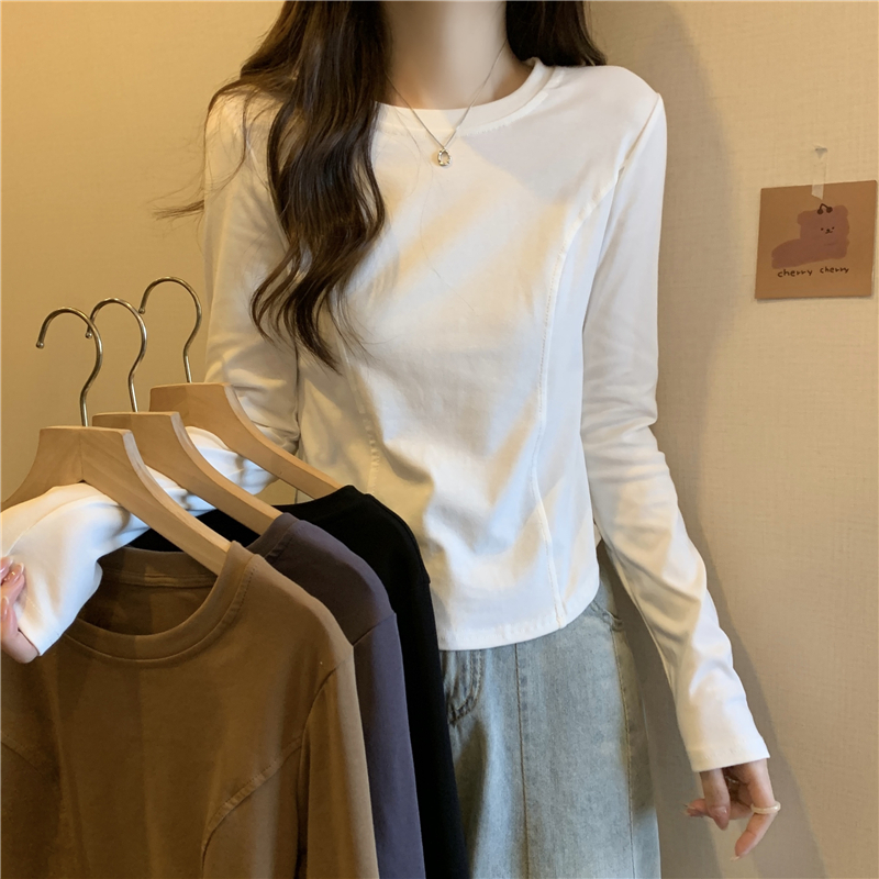 Designed long-sleeved T-shirt women's autumn new French retro irregular top hot girl slim bottoming shirt trendy