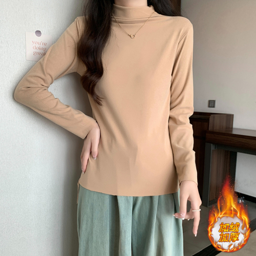 Actual shot of autumn Korean style turtleneck solid color simple slim fit 9-color slimming bottoming shirt long-sleeved T-shirt for women