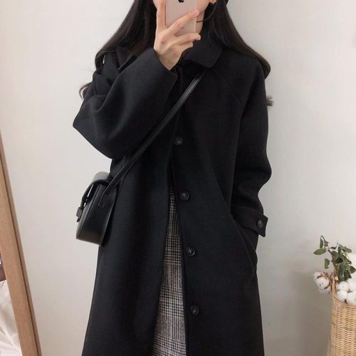  new autumn and winter Korean style loose slimming thickened knee-length woolen coat large size woolen coat women's mid-length