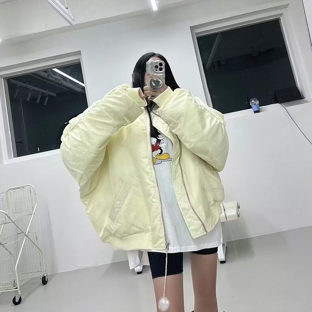 South Korea's Dongdaemun stand collar pleated design thickened pilot jacket down jacket