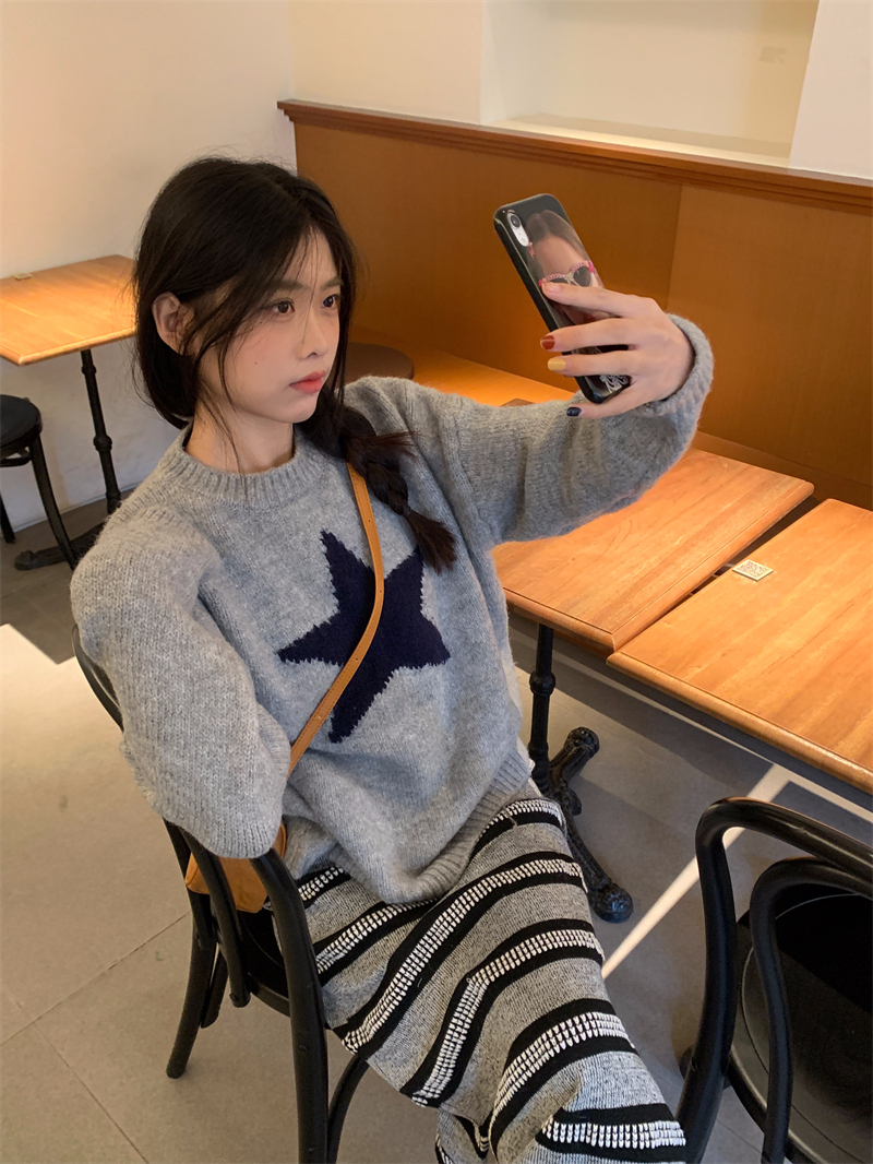 日系軟fufu五角星毛衣女秋冬新款設計感小眾寬鬆百搭慵懶針織上衣