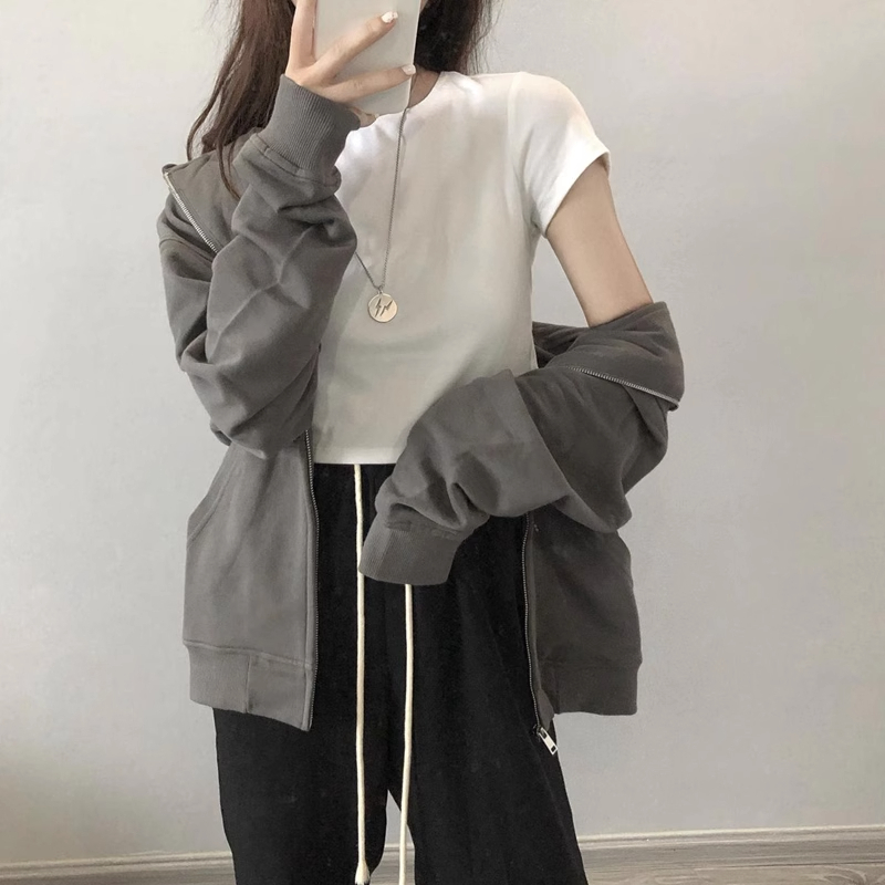 Fish Scale/205g Autumn high street zipper hooded sweatshirt jacket cardigan