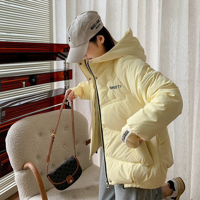 Wash-free down cotton jacket women's short 2023 winter new style loose and versatile cotton-padded jacket for small people thickened hooded