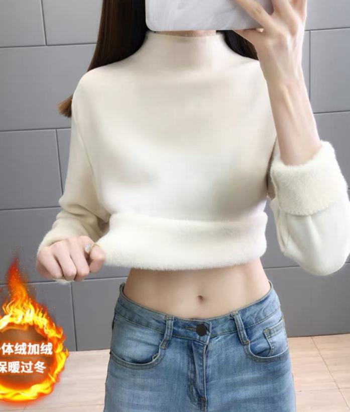 加絨加厚毛衣女裝秋冬裝半高領一體絨保暖打底衫外穿內搭2023新款