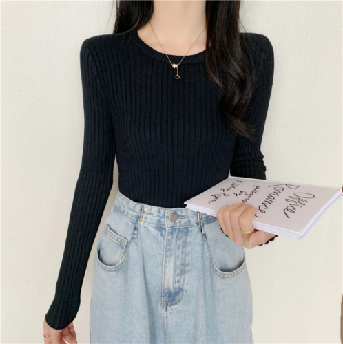 Core Spun Yarn #Real Shot New Round Neck Bottoming Sweater Women's Spring and Autumn Slim Long Sleeve Inner Sweater