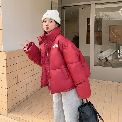  Winter New Style Stand Collar Contrast Color Small Short Down Jacket Women Small Thickened Bread Jacket High-end Street Cotton Coat