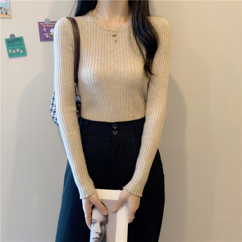 Core Spun Yarn #Real Shot New Round Neck Bottoming Sweater Women's Spring and Autumn Slim Long Sleeve Inner Sweater