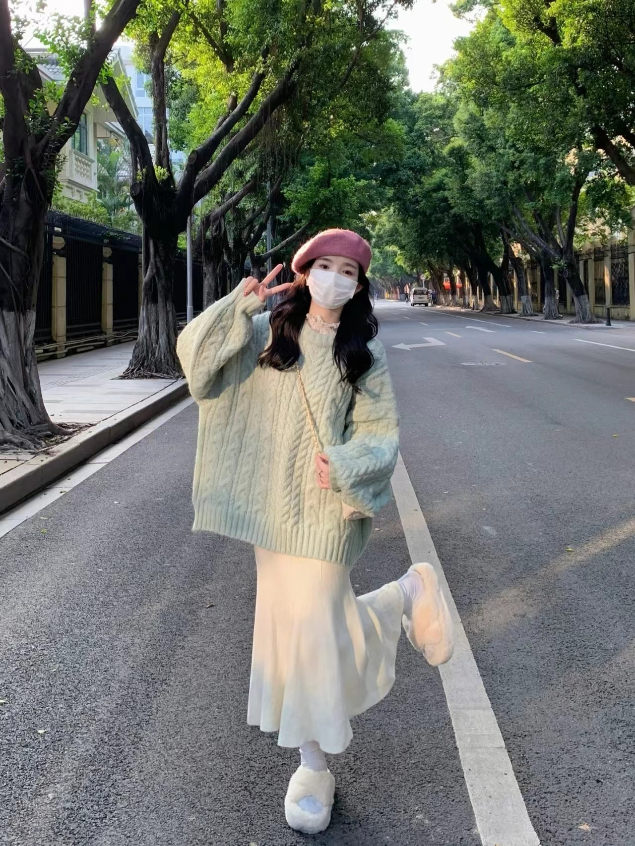 奶fufu軟糯慵懶風復古溫柔粉色毛衣女秋冬加厚外穿寬鬆針織衫上衣