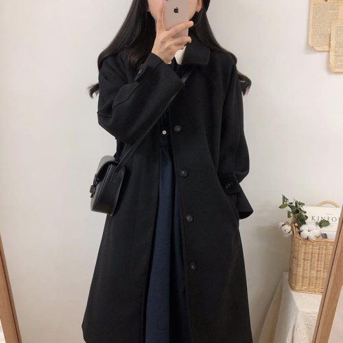 2023 new autumn and winter Korean style loose slimming thickened knee-length woolen coat large size woolen coat women's mid-length