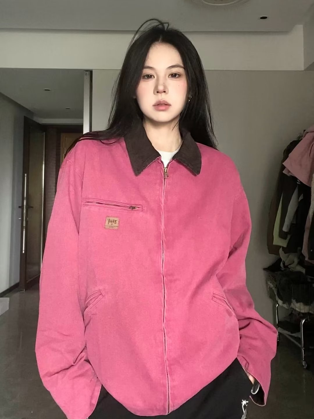 美式復古黑色工裝牛仔外套女春秋季2023新小個子休閒夾克上衣