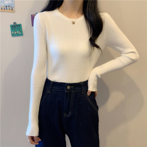 Core Spun Yarn #Real Shot New Round Neck Bottoming Sweater Women's Spring and Autumn Slim Long Sleeve Inner Sweater